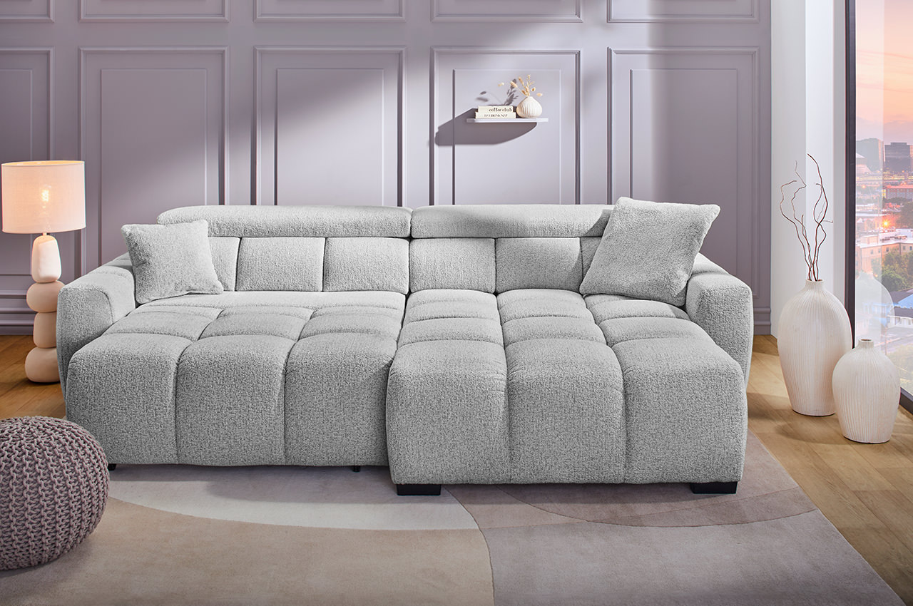 ecksofa lounge rechts 432 19 hellgrau milieubild mit sitzverstellung