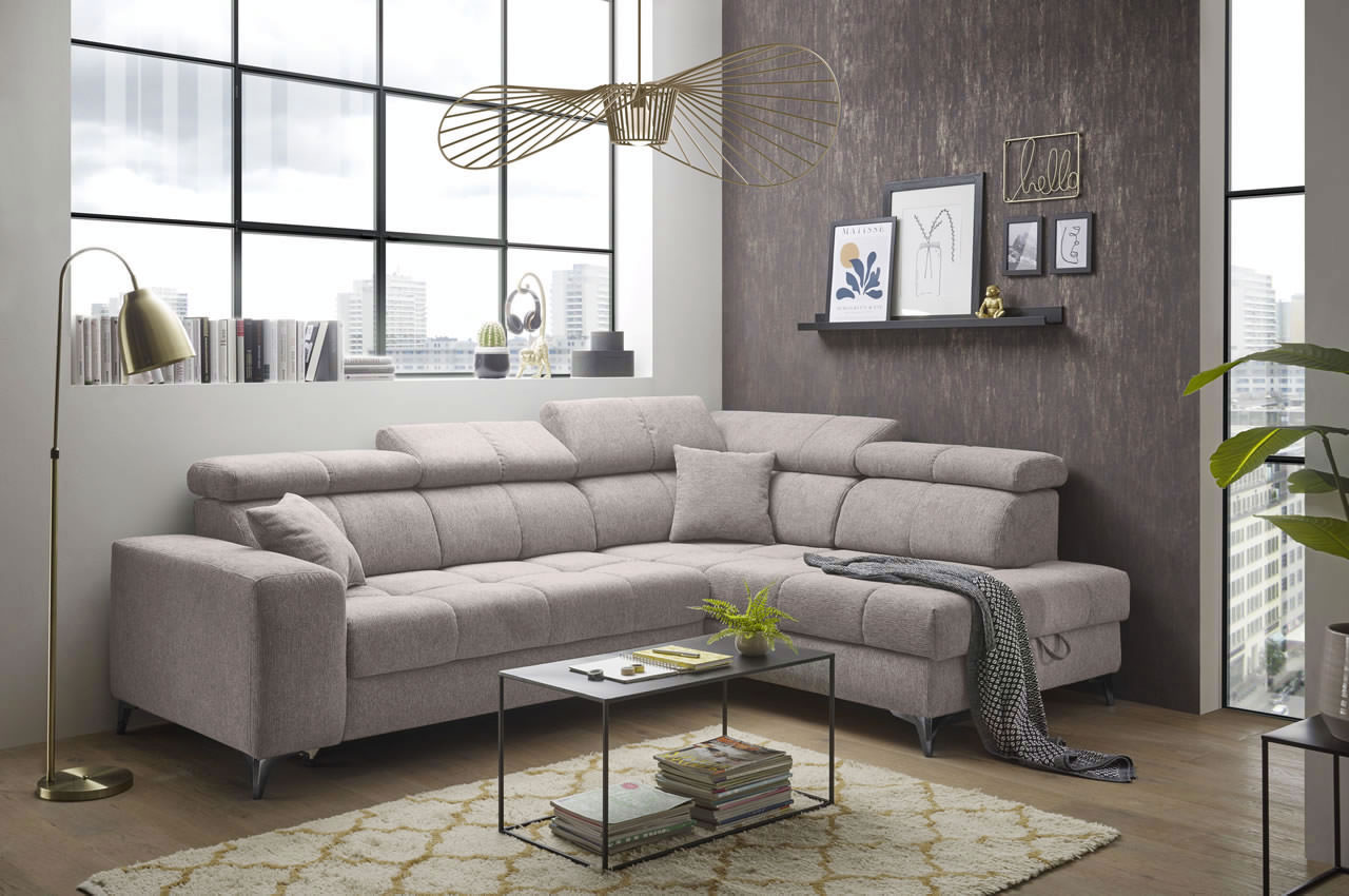 Ecksofa Sydney 2 Ottomane rechts Glow 05 Taupe Milieu