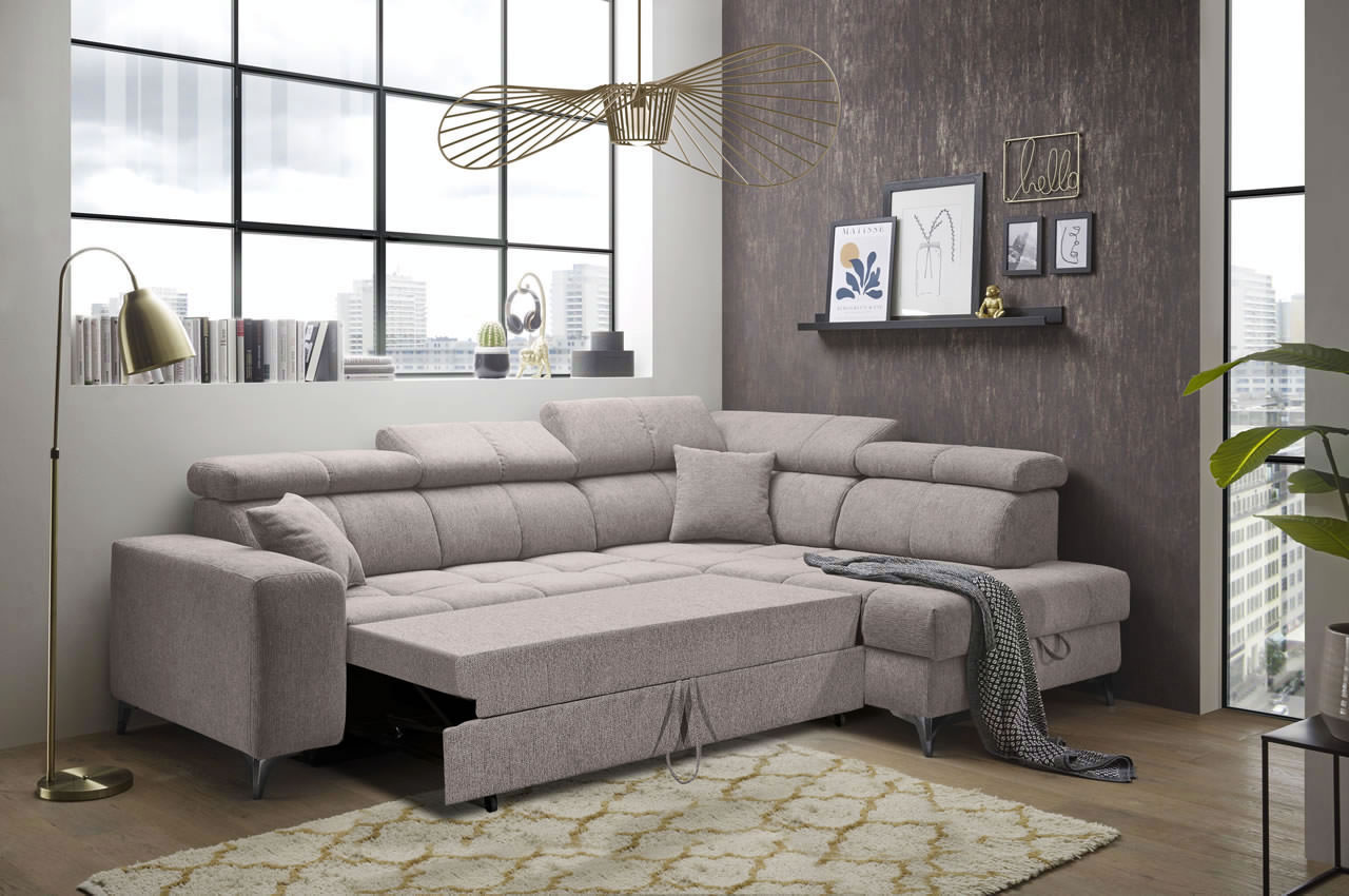 Ecksofa Sydney 2 Ottomane rechts Glow 05 Taupe Bettfunktion Milieu