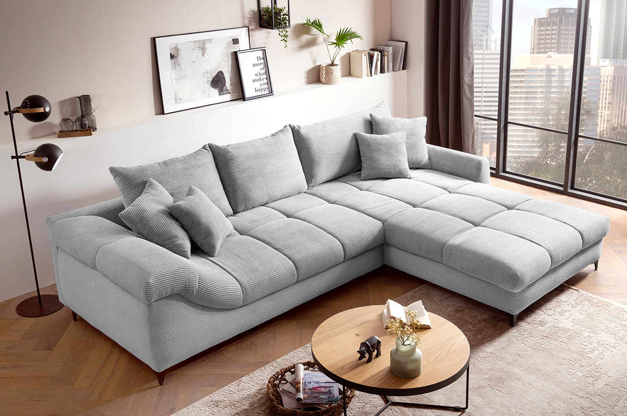 ronaldo ecksofa recamiere rechts cord stripes 8637 grau milieubild 2