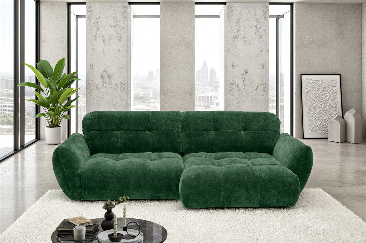 ecksofa nivo rechts stoff cloud a063 dunkelgruen milieubild ohne kissen