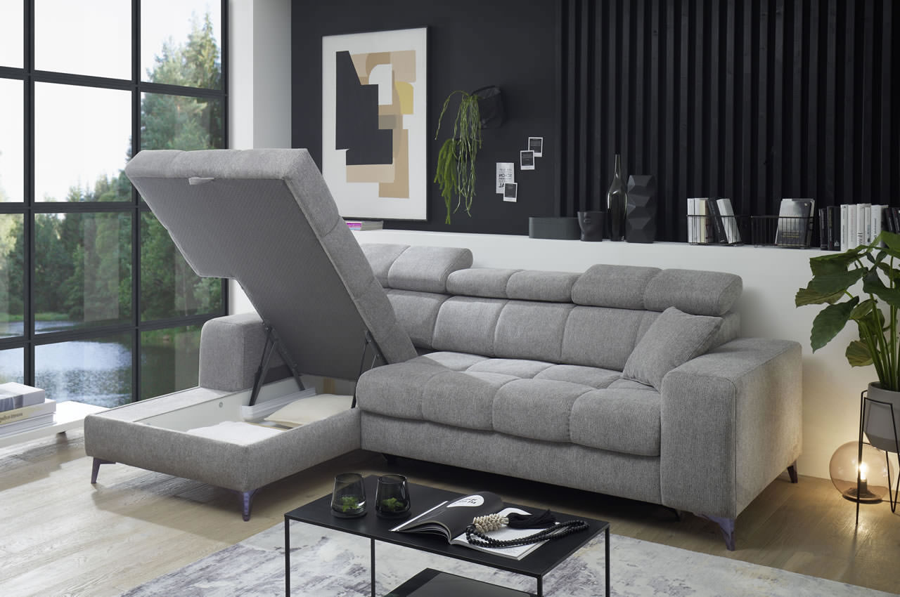 Ecksofa Sydney 2 links Glow 05 Taupe Bettkasten Milieu