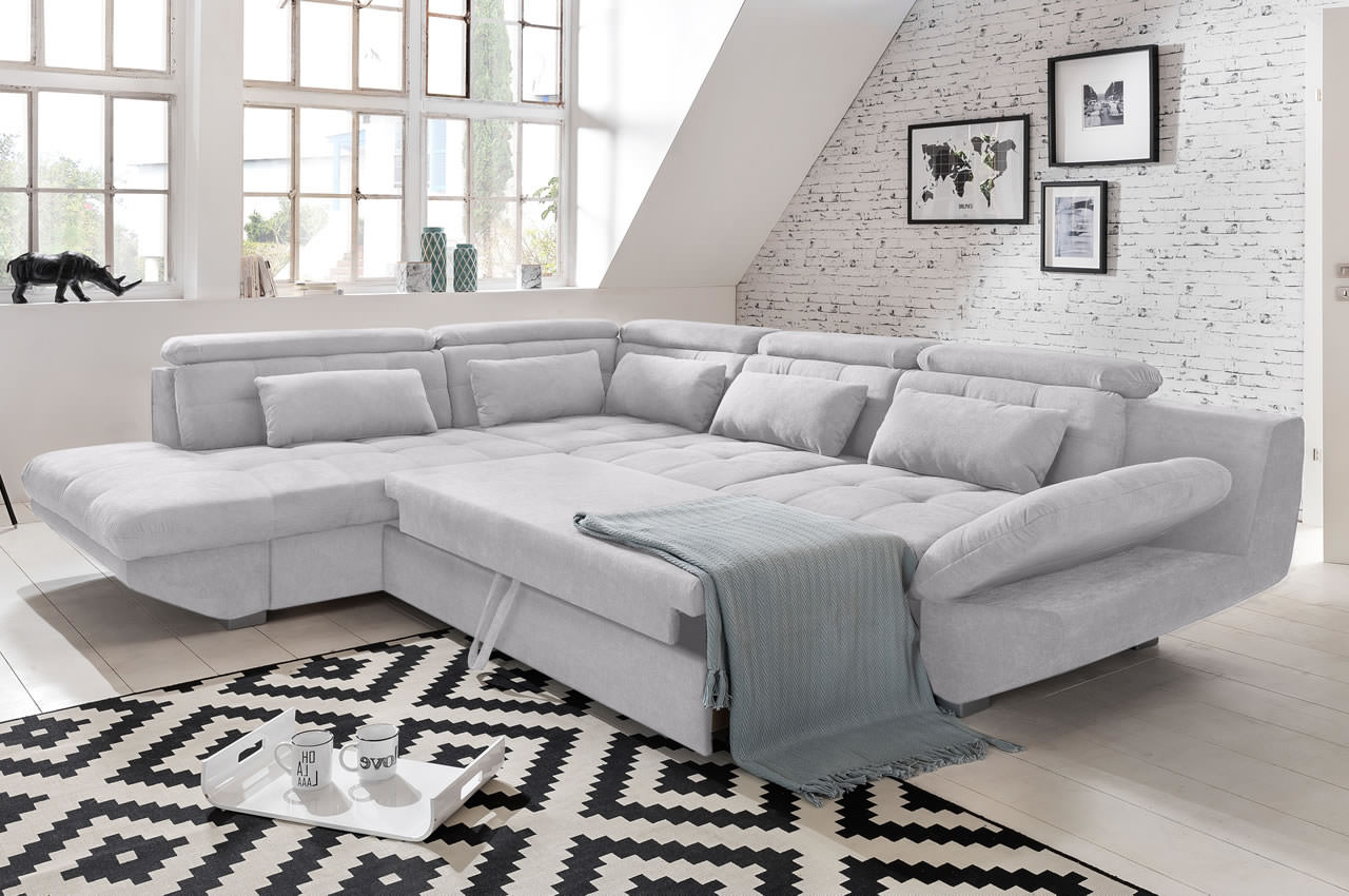 Eternity Ecksofa links Boston F009 Silber Milieu Schlaffunktion