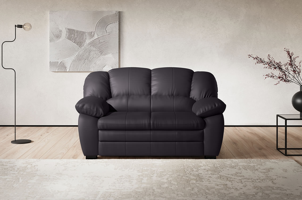 casino 2 er sofa von cotta echtleder pampas m9003 schwarz milieubild