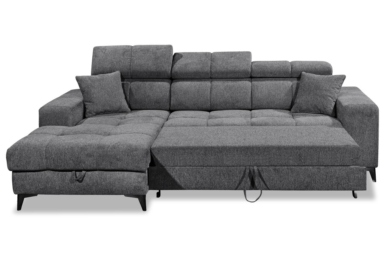 Ecksofa Sydney 2 links Glow 19 Anthrazit Bettfunktion