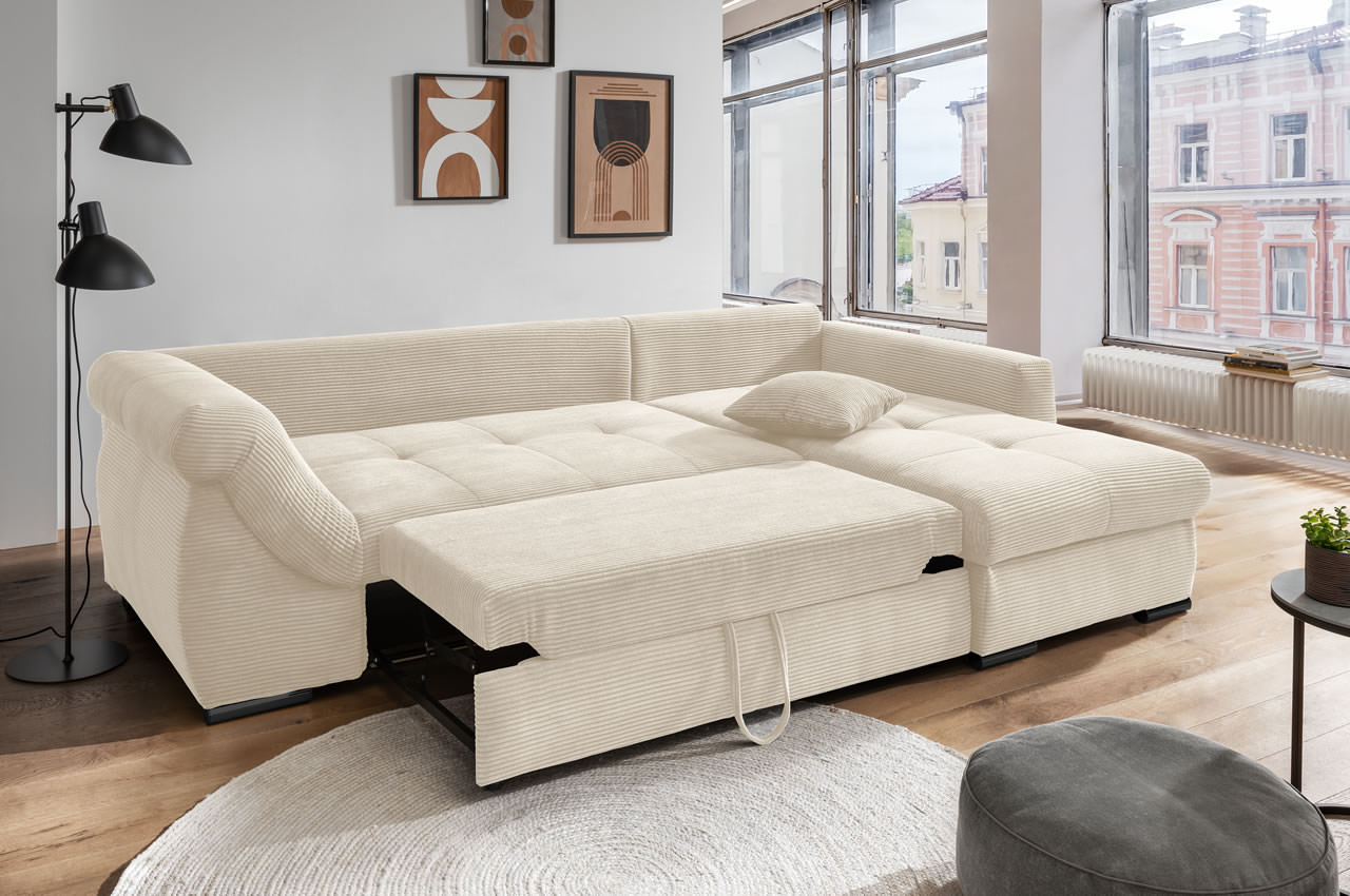 benformato federico ecksofa rechts cordstoff 4808 beige milieu schlaffunktion