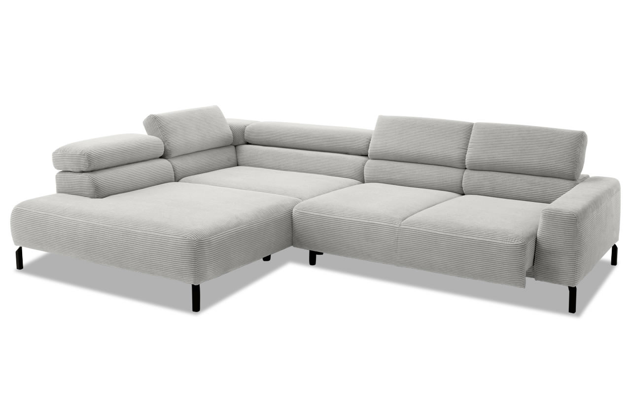 spring ecksofa links feincord silber mit sitzvorzug