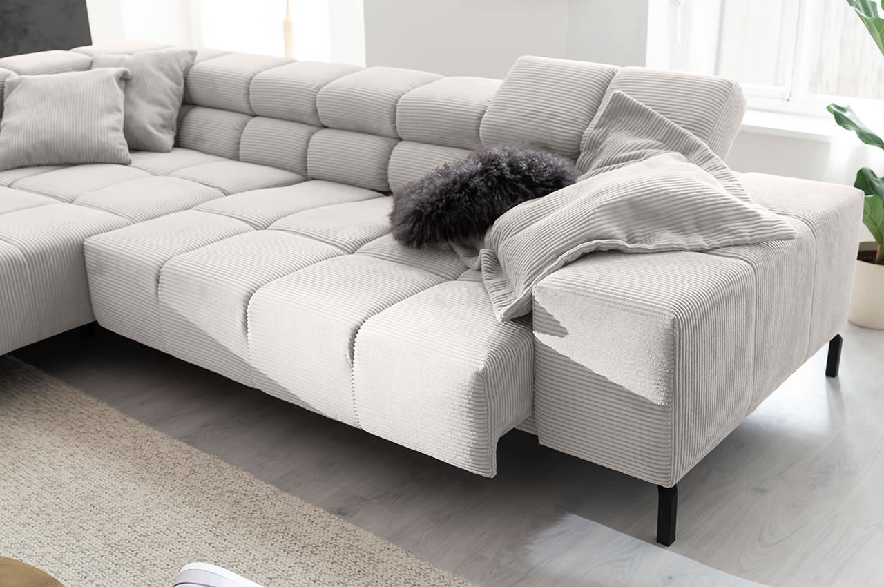 wilson mega ecksofa links cordstoff hellgrau sitztiefenverstellung
