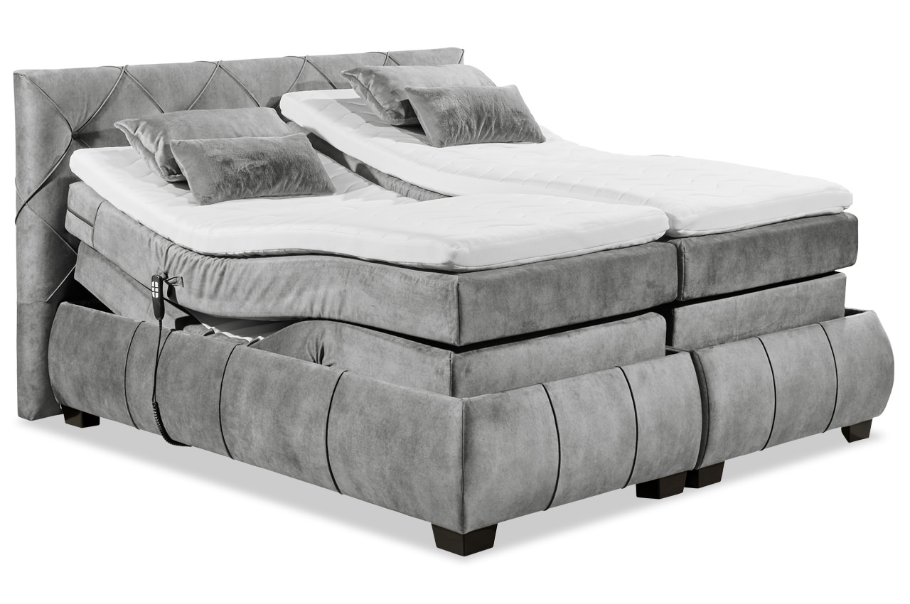 sanur boxspringbett 180x200 samtvelour salvador 14 grey funktion mit kissen
