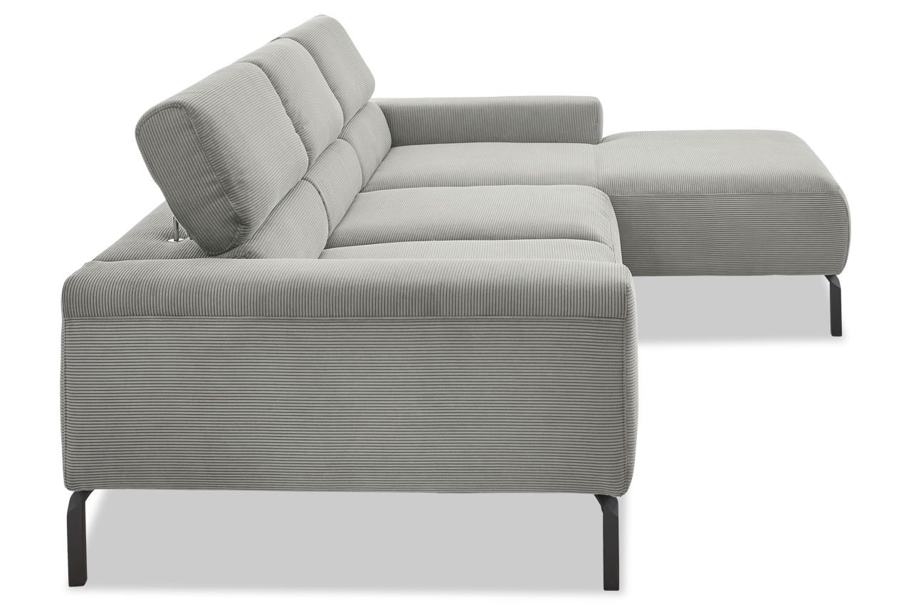 spring ecksofa mit recamiere rechts feincord grau seitenansicht