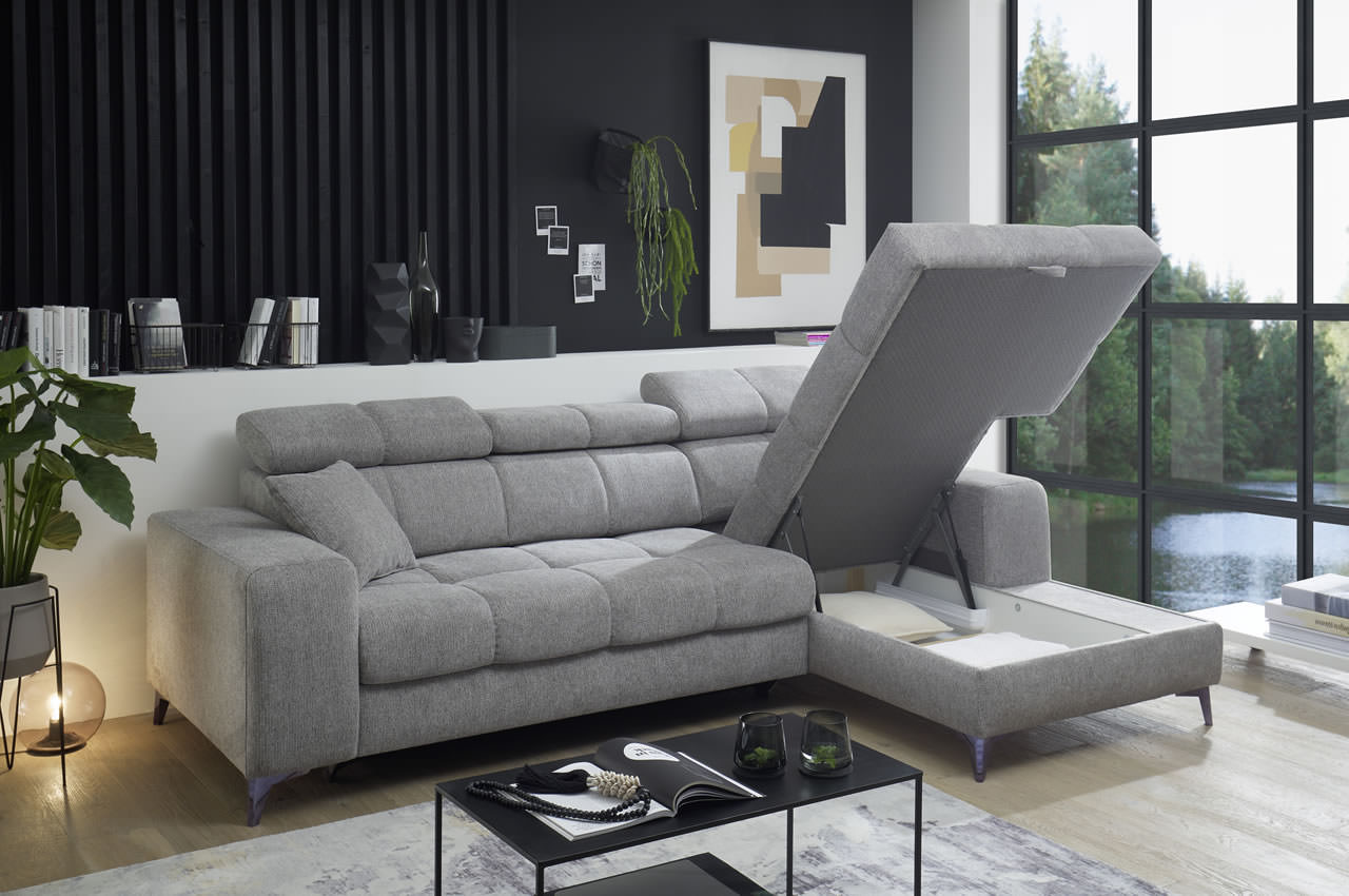 Ecksofa Sydney rechts Glow 05 Taupe Bettkasten Milieu