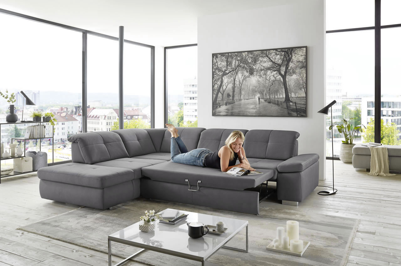 in16012 ecksofa variante links stoff mammut grau milieubild schlaffunktion 2