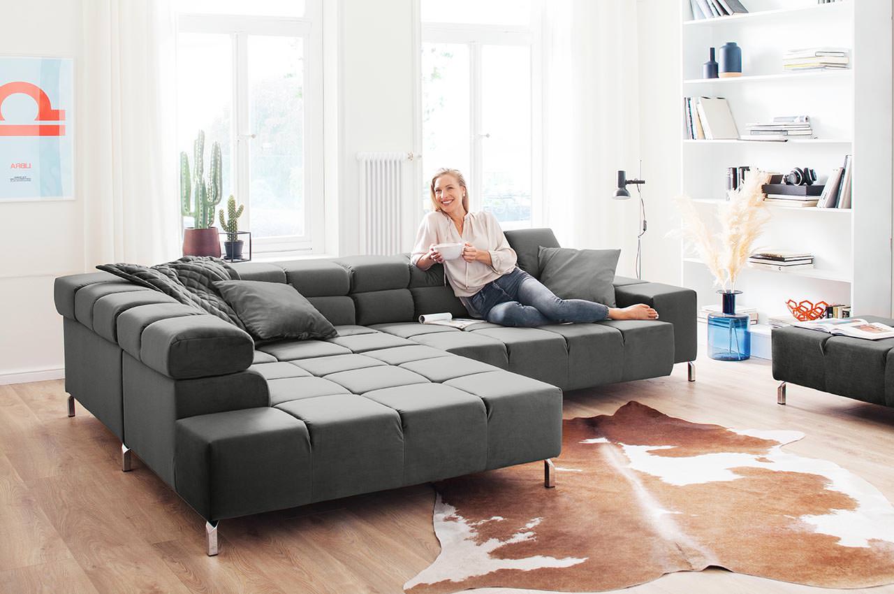 wilson mega ecksofa links velvet grau ambiente