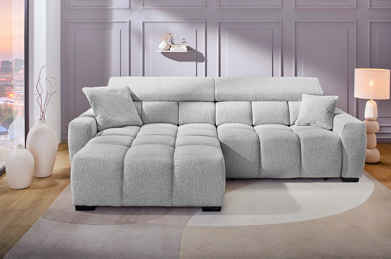 ecksofa lounge links 432 19 hellgrau milieubild mit kopfteilverstellung