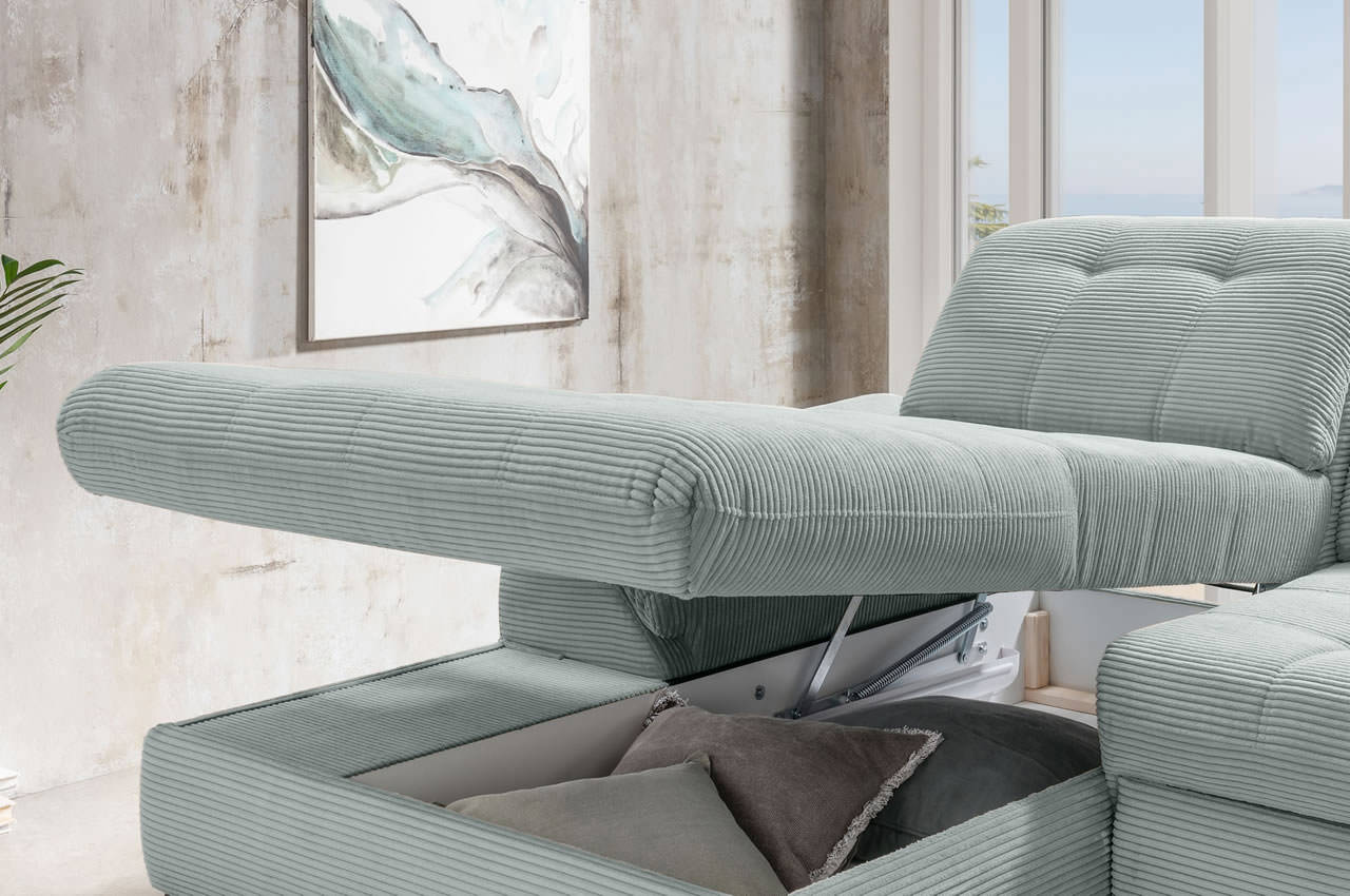 benformato delphino ecksofa variante links cord 4803 aqua milieu detailbild bettkasten