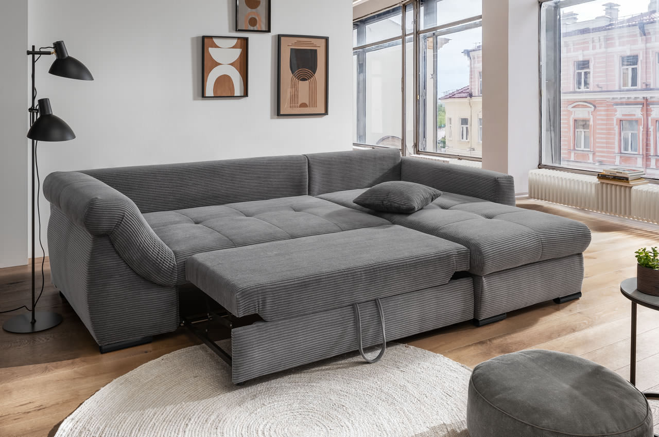 benformato federico ecksofa rechts cordstoff 4801 grau milieu schlaffunktion