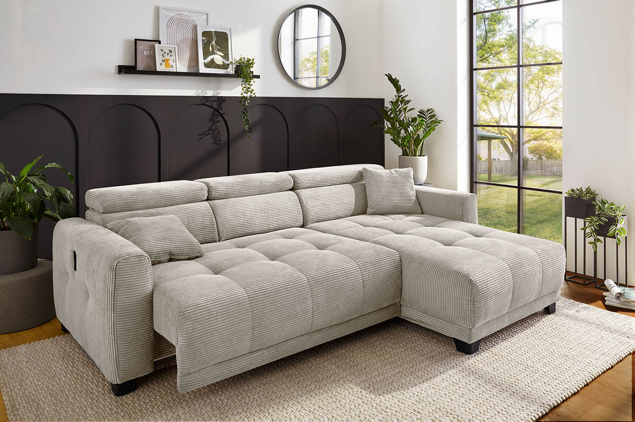 ecksofa cremona rechts 426 17 greige milieubild mit sitztiefenverstellung ecksofa cremona rechts 426 17 greige milieubild mit sitztiefenverstellung