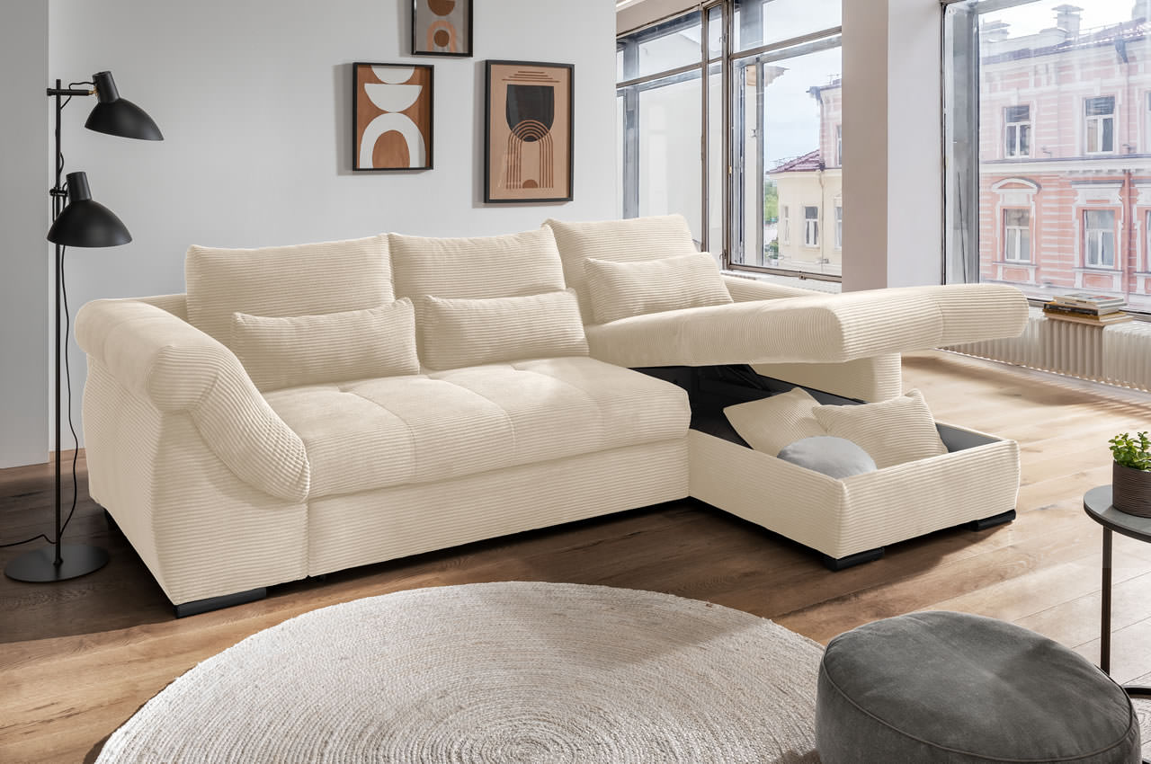 benformato federico ecksofa rechts cordstoff 4808 beige milieu bettkasten