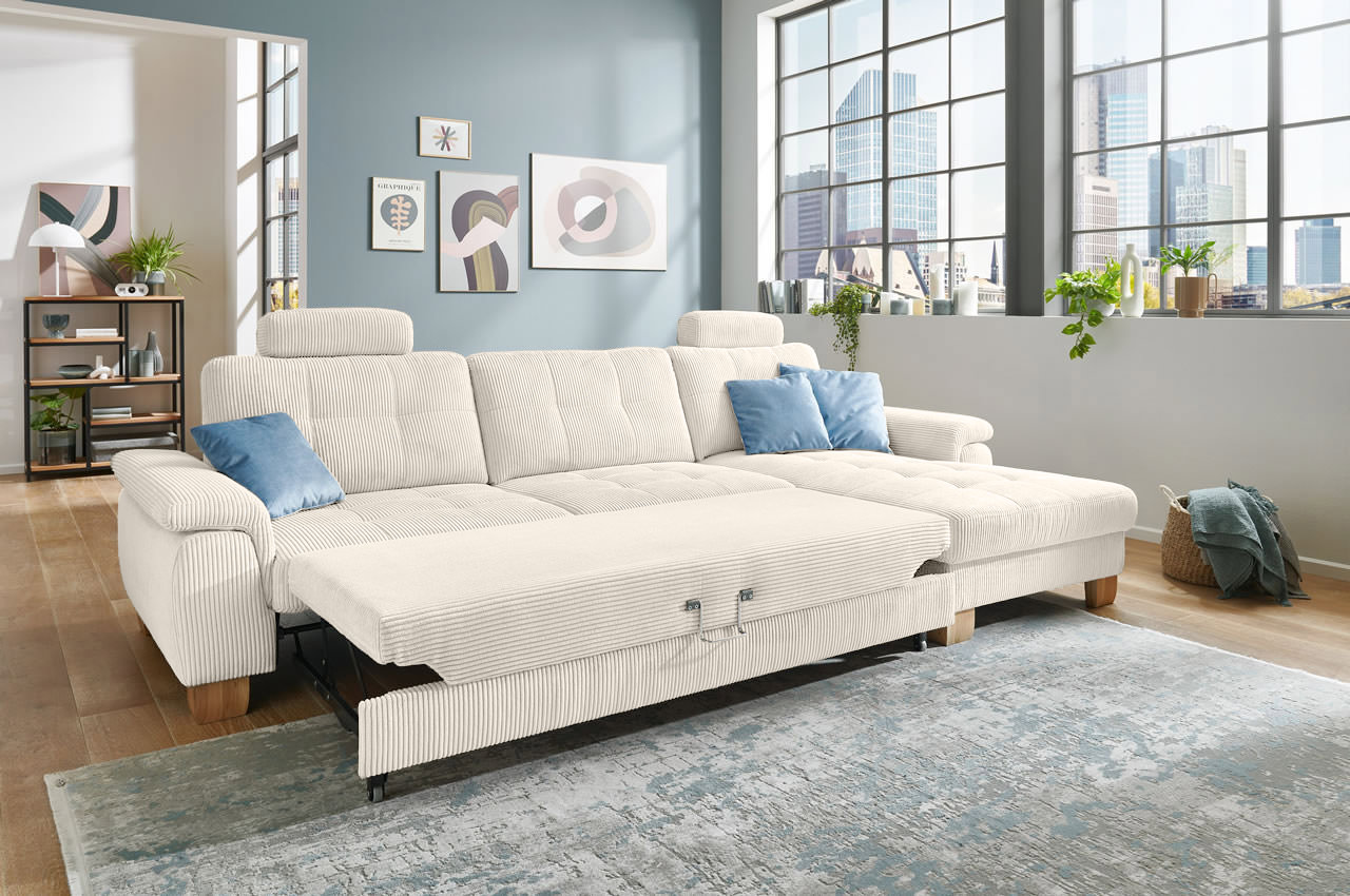 pp la19101 landart ewian ecksofa rechts cord natur milieu mit schlaffunktion