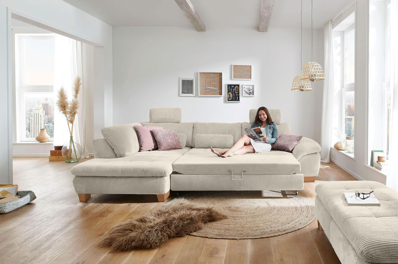 mp in14007 ecksofa links cord beige milieu schlaffunktion mit frau mp in14007 ecksofa links cord beige milieu schlaffunktion mit frau