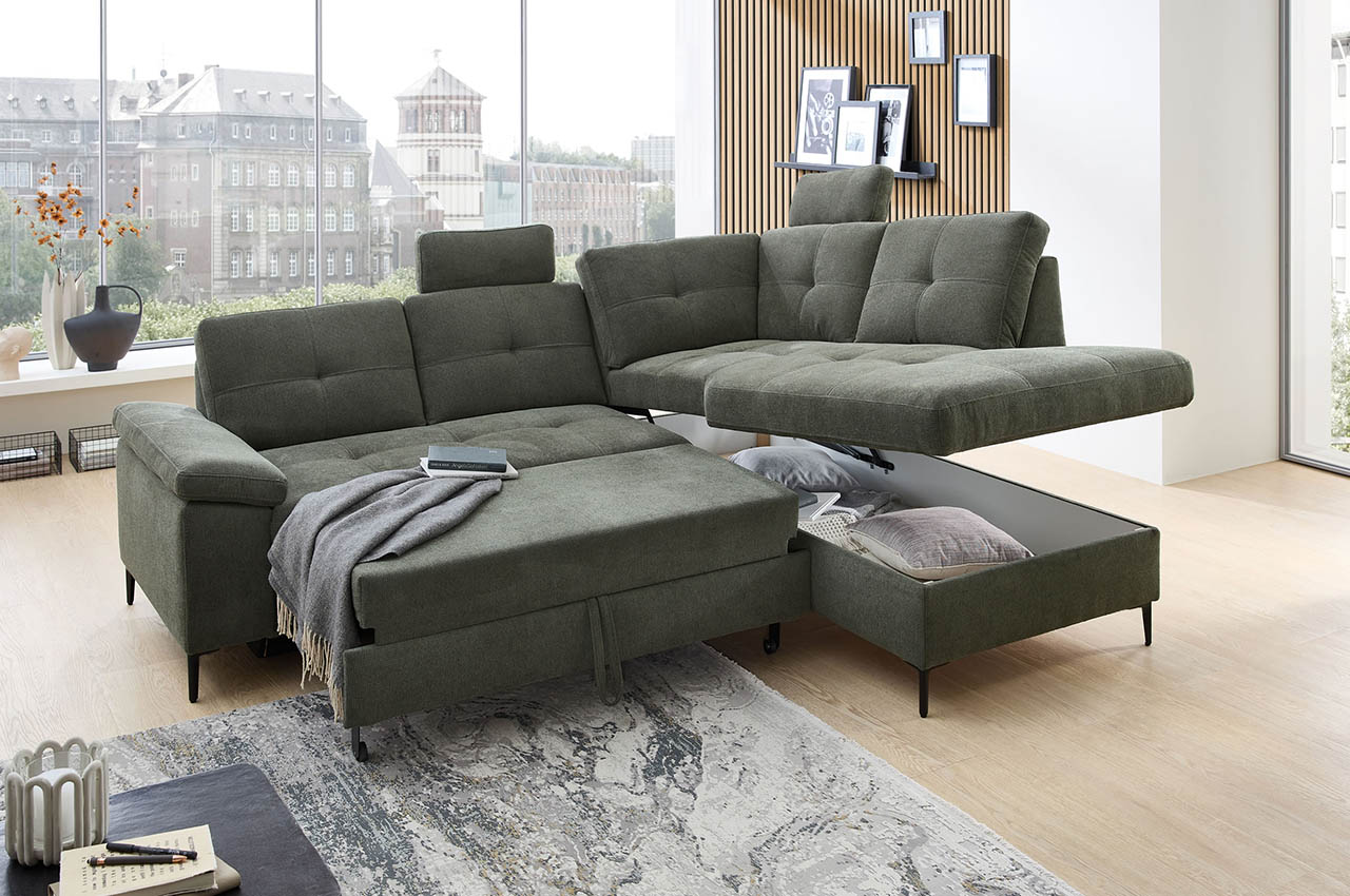 wali ecksofa ottomane rechts stoff coroni 9301 gruen milieubild mit funktionen wali ecksofa ottomane rechts stoff coroni 9301 gruen milieubild mit funktionen