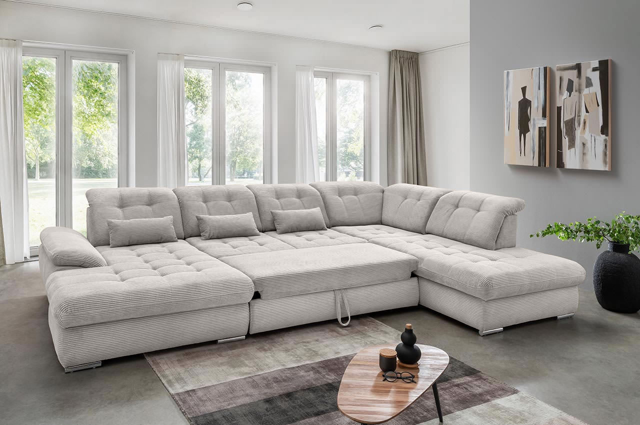 rigatti benformato wohnlandschaft rechts cordstoff 4802 silber milieubild mit schlaffunktion rigatti benformato wohnlandschaft rechts cordstoff 4802 silber milieubild mit schlaffunktion