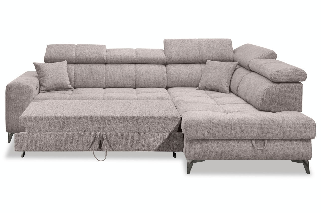 Ecksofa Sydney 2 Ottomane rechts Glow 05 Taupe Bettfunktion frontalqZarzHLnMExsr