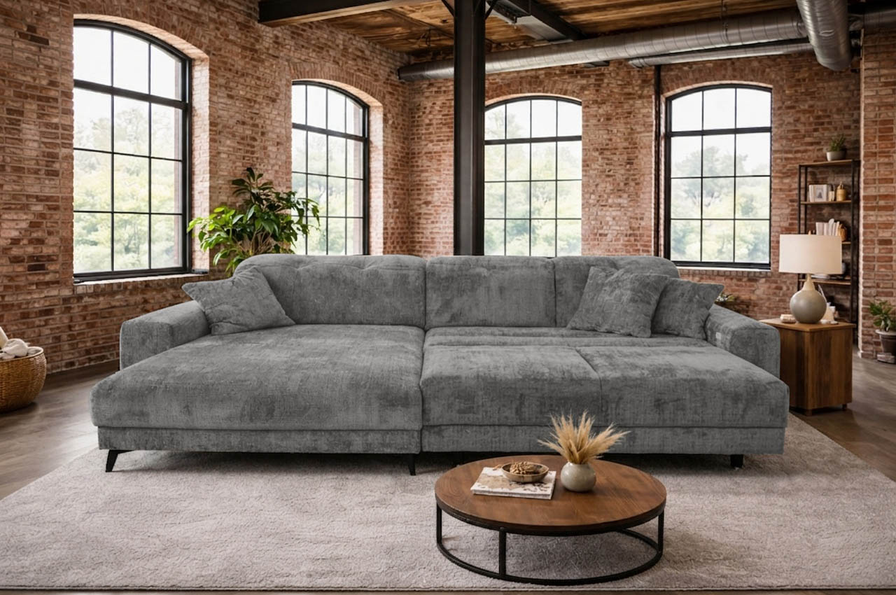 ecksofa bilo links stoff cremona 93 grau milieubild mit xxl sitztiefenverstellung ecksofa bilo links stoff cremona 93 grau milieubild mit xxl sitztiefenverstellung