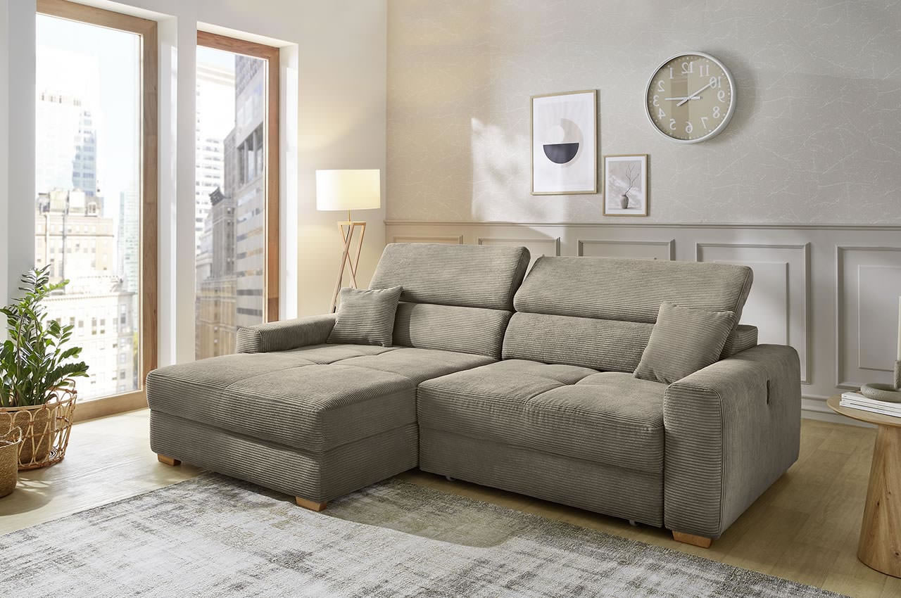 slider ecksofa variante links 426 18 taupe milieubild kopfteilverstellung