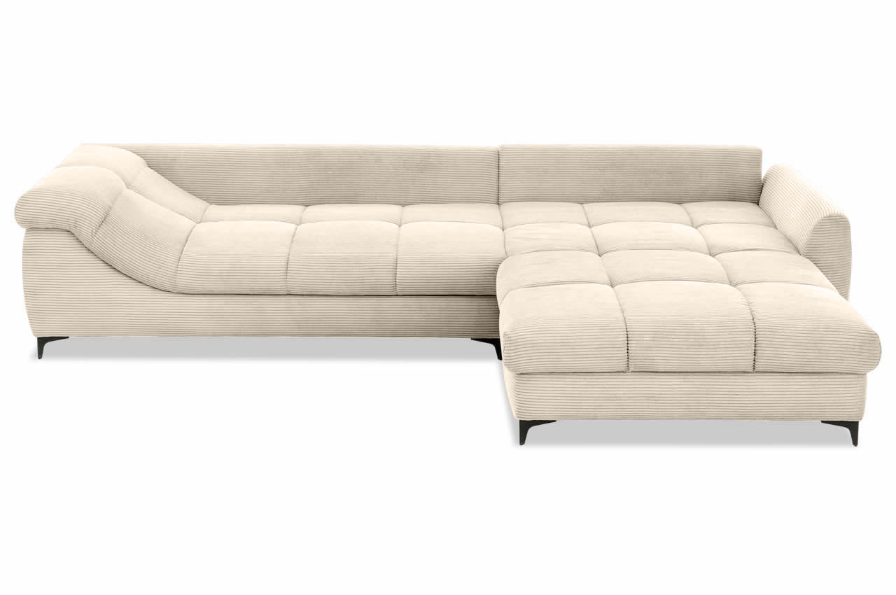ronaldo ecksofa recamiere rechts cord stripes 8622 creme frontansicht ohne kissen