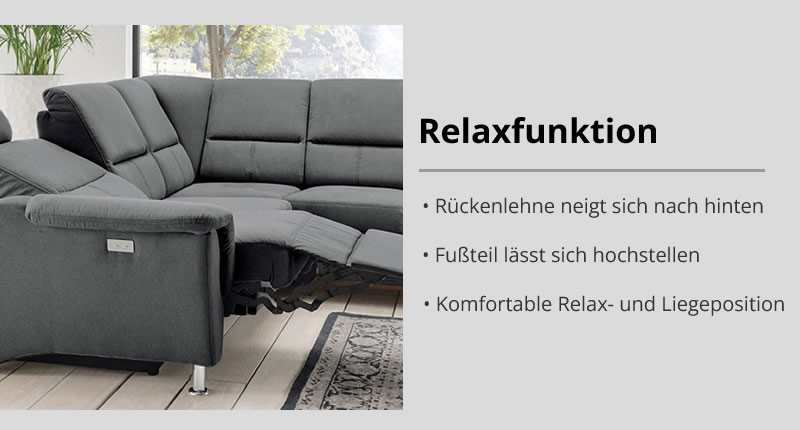 Grafik eines Sofas mit Relaxfunktion und hochgestelltem Fußteil