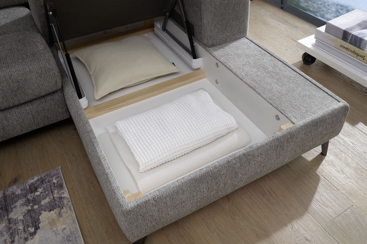 Ecksofa Sydney 2 rechts Glow 05 Taupe Bettkasten Detail