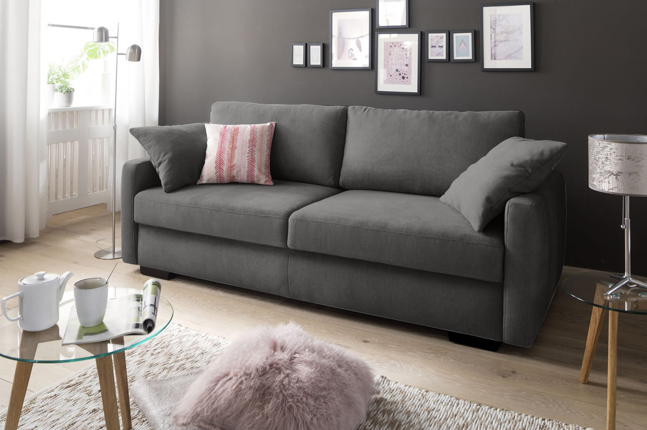 Schlafsofa Frisco De Luxe Leaf 09 Anthrazit Ambiente