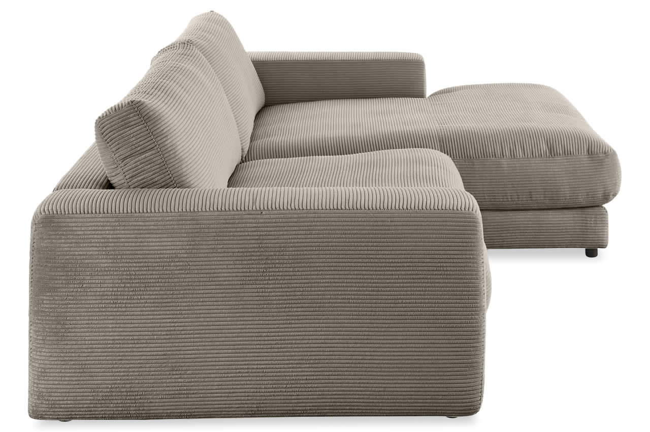 candy high end ecksofa mit longchair rechts cord taupe seitenansicht