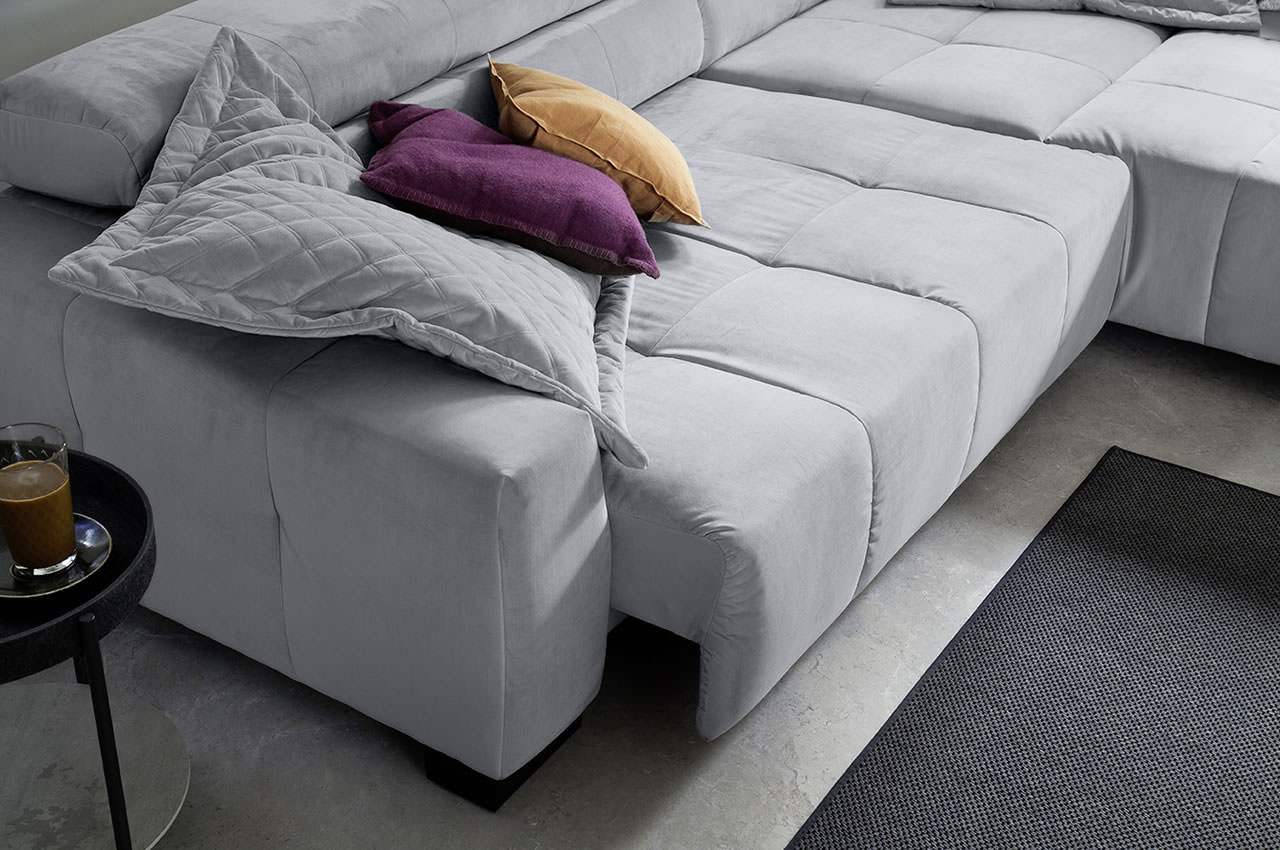 Ecksofa Denver rechts Velvet Hellgrau Detailbild Sitzvorzug Ecksofa Denver rechts Velvet Hellgrau Detailbild Sitzvorzug