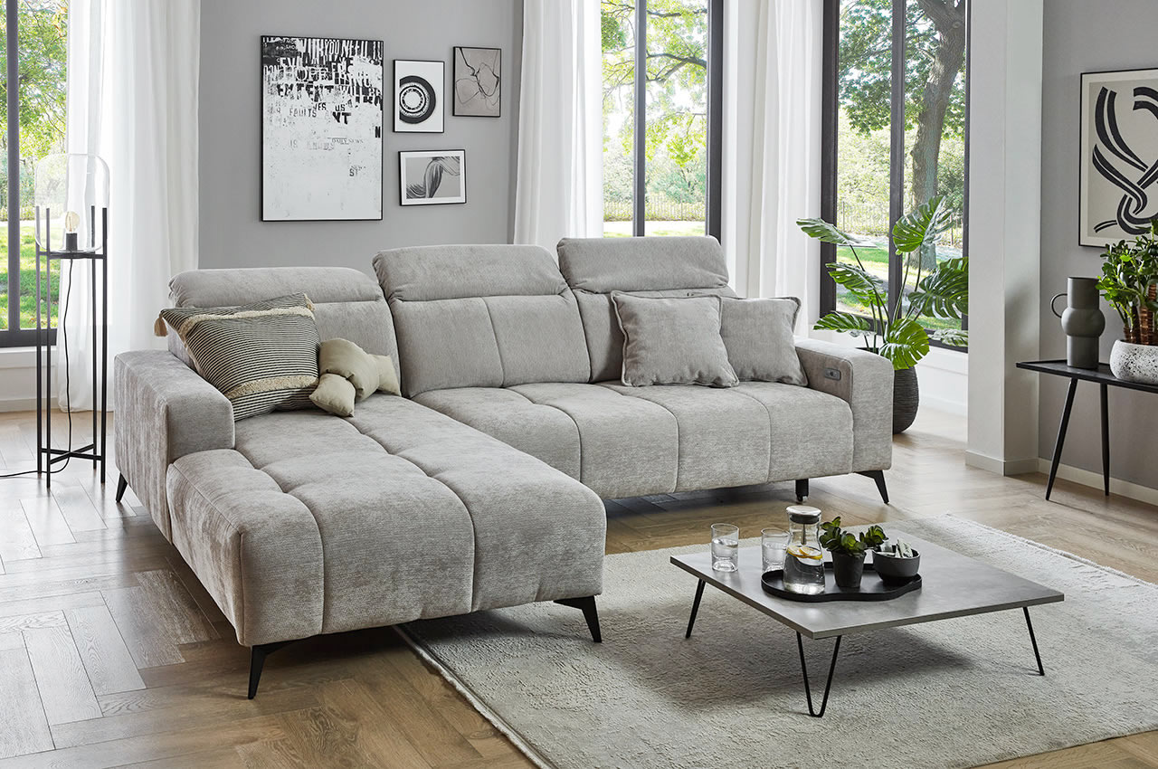 porto ecksofa links stoff vibe 86 silber milieubild mit kopfteilverstellung