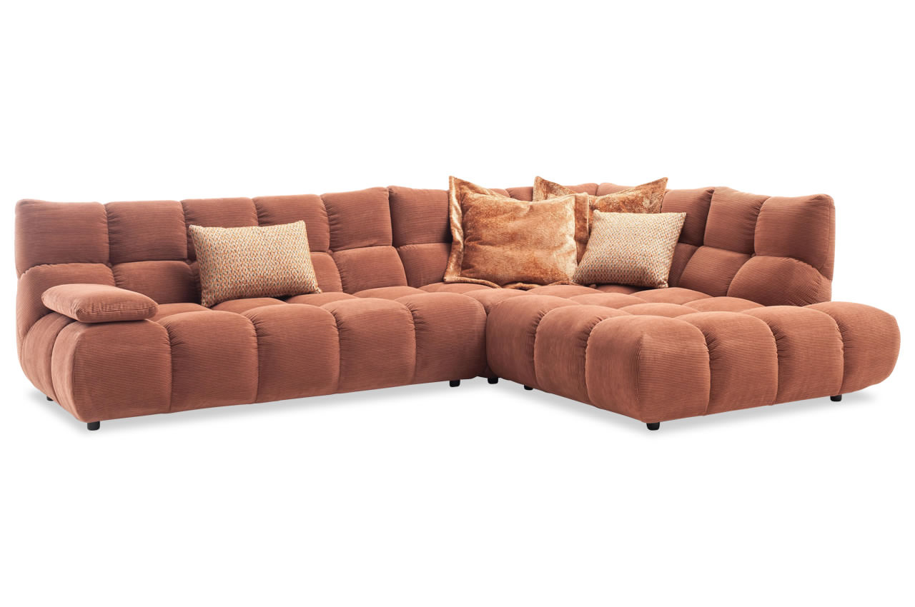 graceland candy ecksofa rechts feincord rusty mit dekokissen