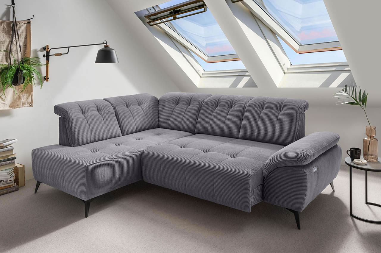 benformato fiore ecksofa links cord 4801 grau milieubild mit sitzverstellung