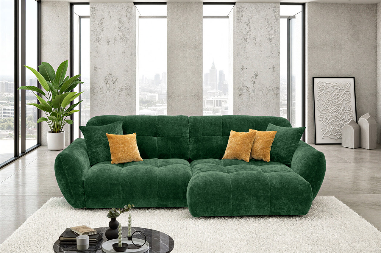 ecksofa nivo rechts stoff cloud a063 dunkelgruen milieubild