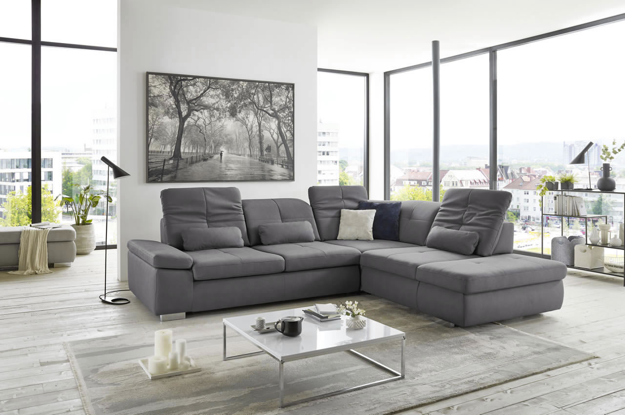in16012 ecksofa variante rechts stoff mammut grau milieubild kopfteilverstellung in16012 ecksofa variante rechts stoff mammut grau milieubild kopfteilverstellung