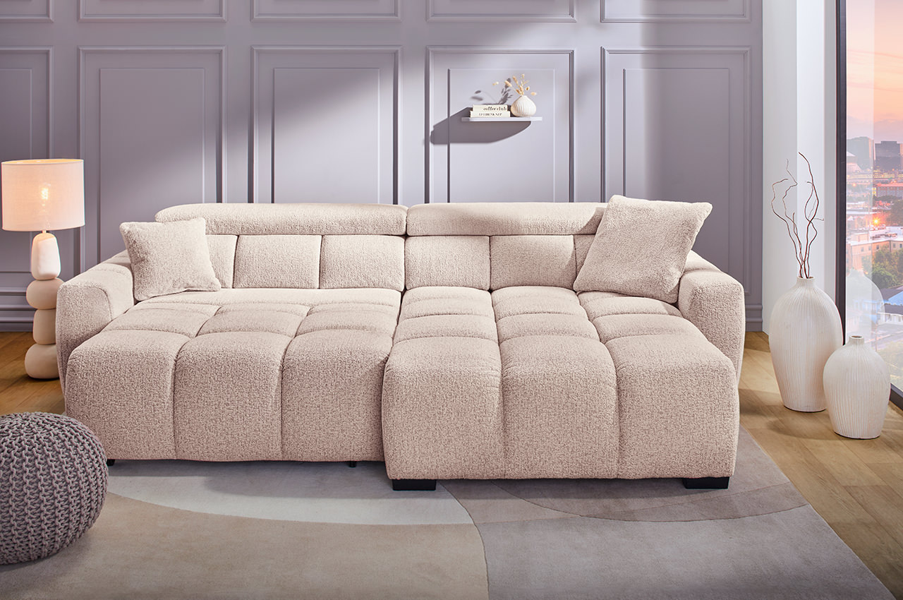 ecksofa lounge rechts 432 04 beige orange milieubild mit sitzverstellung