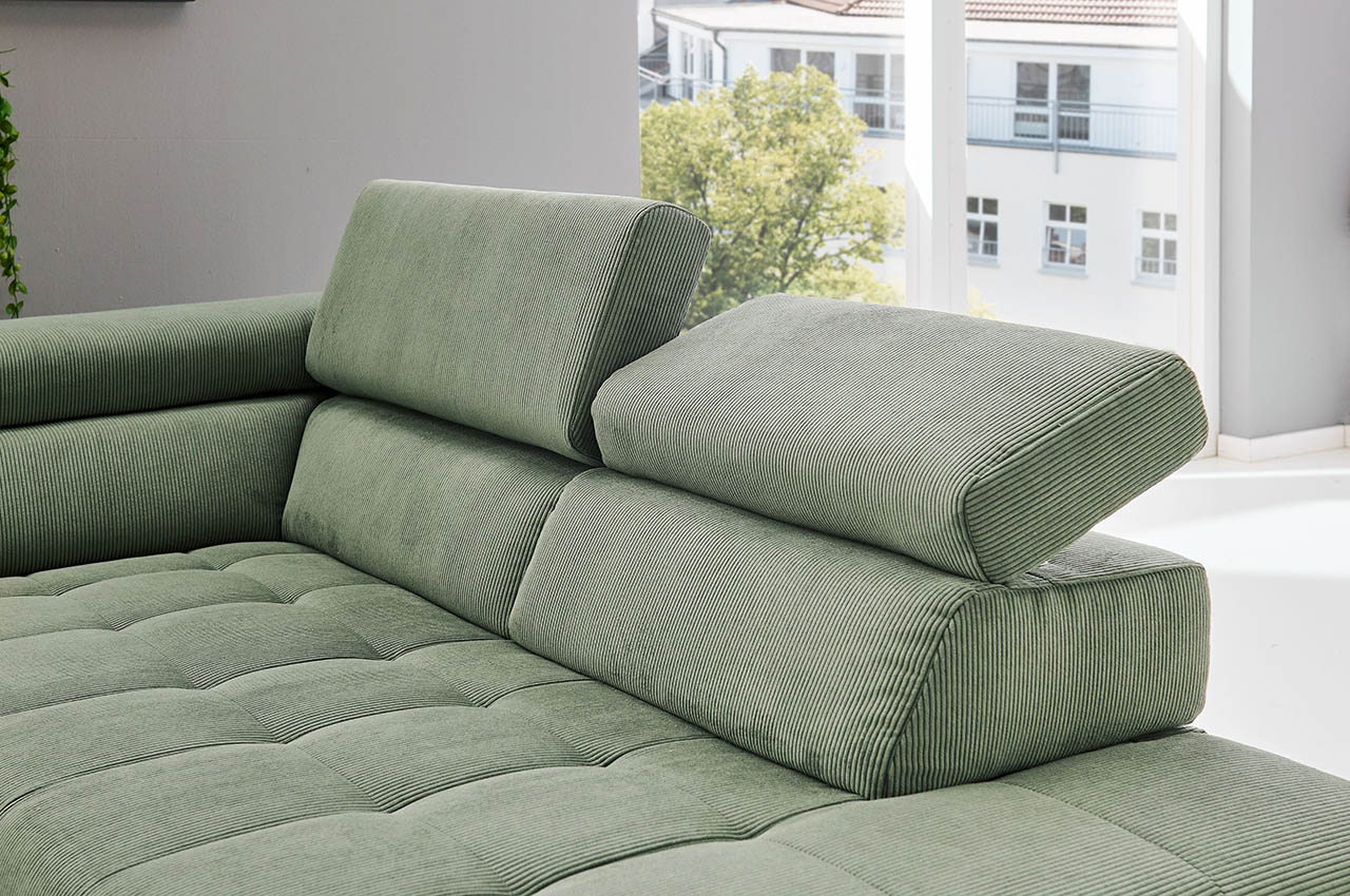 mp in25098 ecksofa rechts feincord forest detailbild sitztiefenverstellung kopfteilverstellung